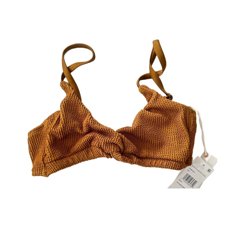NWT Good American Crinkle Always Fit Twist Bronze Brown Top Sz 1